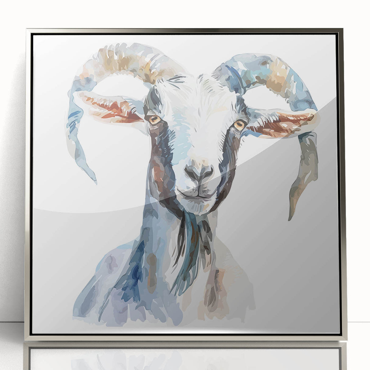 Framed wall art featuring a detailed illustration of a goat in a wild landscape, showcasing vibrant colors and elegant acrylic finish, ideal for animal lovers.