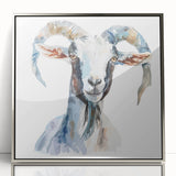 Framed wall art featuring a detailed illustration of a goat in a wild landscape, showcasing vibrant colors and elegant acrylic finish, ideal for animal lovers.