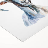 Rolled canvas art showcasing a vibrant goat design inspired by wildlife, featuring colorful details and textures, ideal for nature enthusiasts' decor.