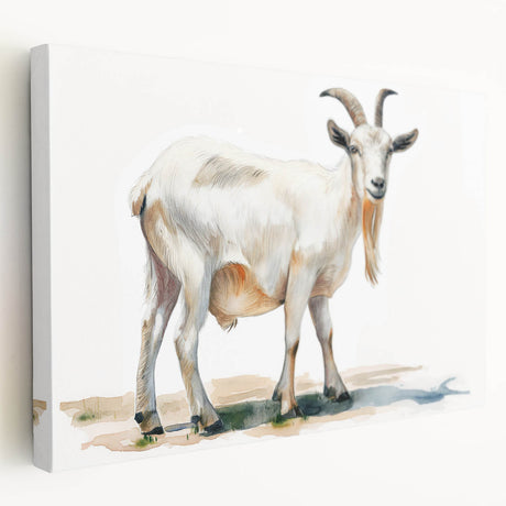 Side view of a stretched canvas featuring a vibrant goat design from the "Animals: A Wild Life" collection, showcasing rich colors and intricate details, perfect for animal lovers and home decor enthusiasts.
