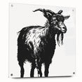 Side view of a vibrant acrylic wall art piece featuring a goat design from the "Animals: A Wild Life" collection, mounted with decorative pins for display.