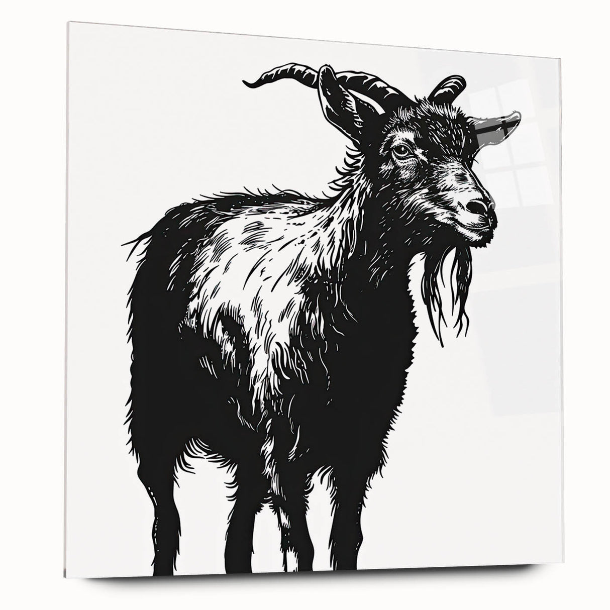 Acrylic glass wall art featuring a detailed side view of a goat design from the 'Animals of the Wild' collection, showcasing vibrant colors and intricate patterns, ideal for nature-themed decor.