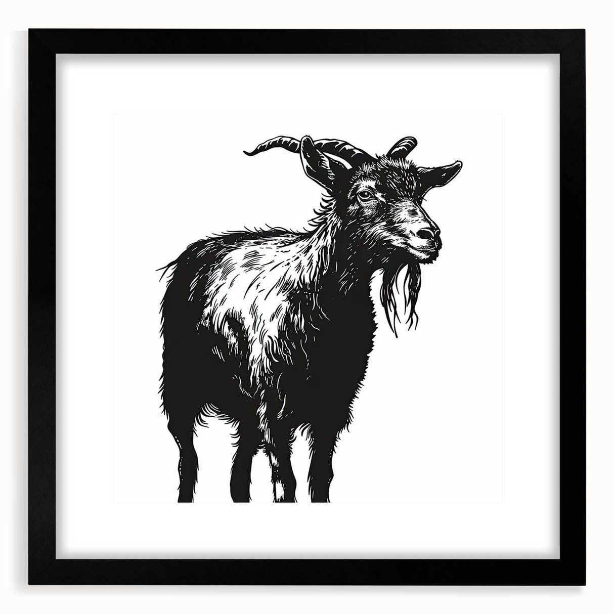 Black-framed wall art featuring a majestic goat design from the 'Animals: A Wild Life' collection, showcasing intricate details and vibrant colors, perfect for wildlife enthusiasts and home decor.
