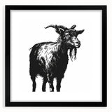 Black-framed wall art featuring a majestic goat design from the 'Animals: A Wild Life' collection, showcasing intricate details and vibrant colors, perfect for wildlife enthusiasts and home decor.