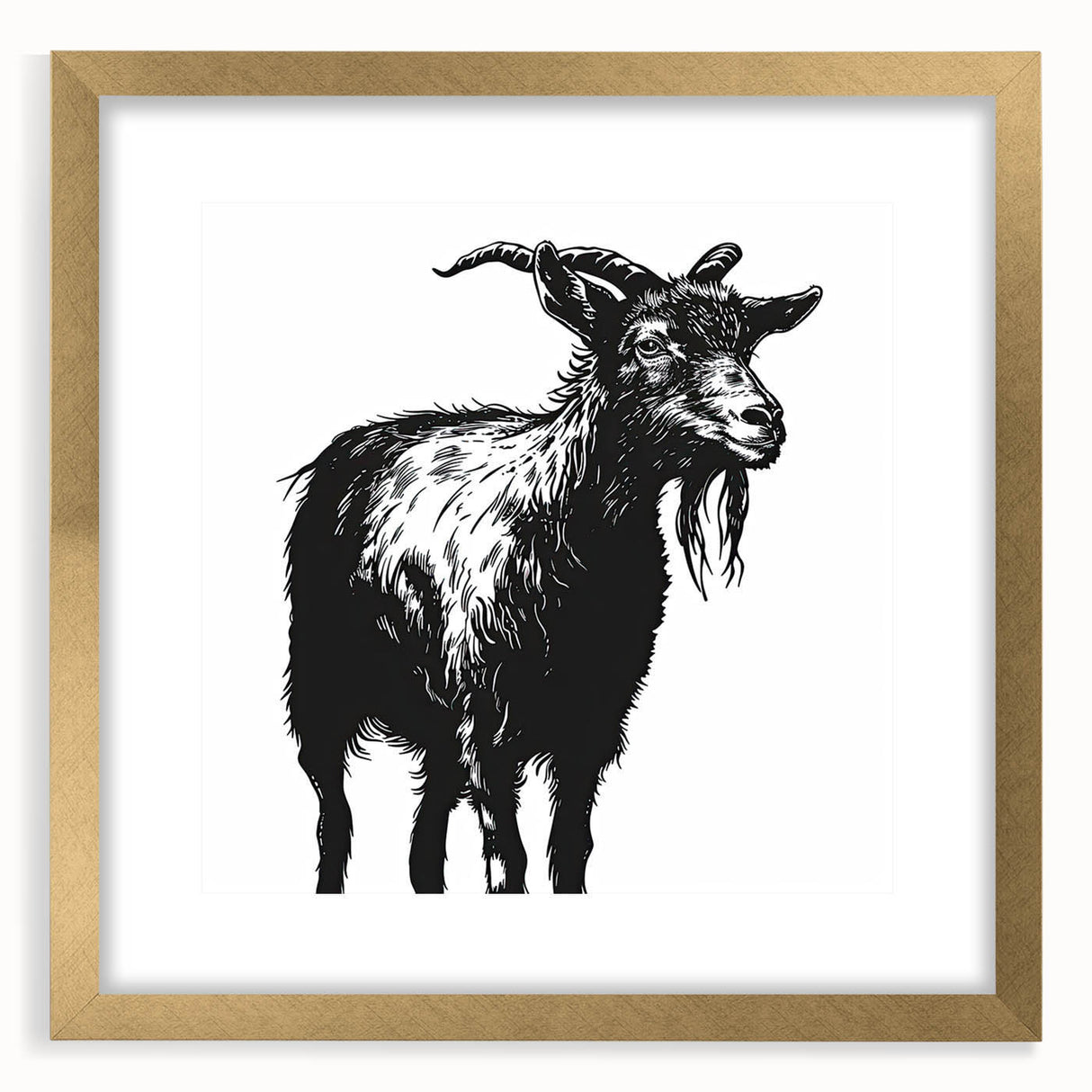 Gold-framed wall art showcasing a stylish goat design from the "A Wild Life" collection, ideal for animal lovers and modern decor enthusiasts.