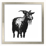 Framed wall art featuring a silver mat and a striking goat design, showcasing a blend of modern and wildlife aesthetics, perfect for home décor.