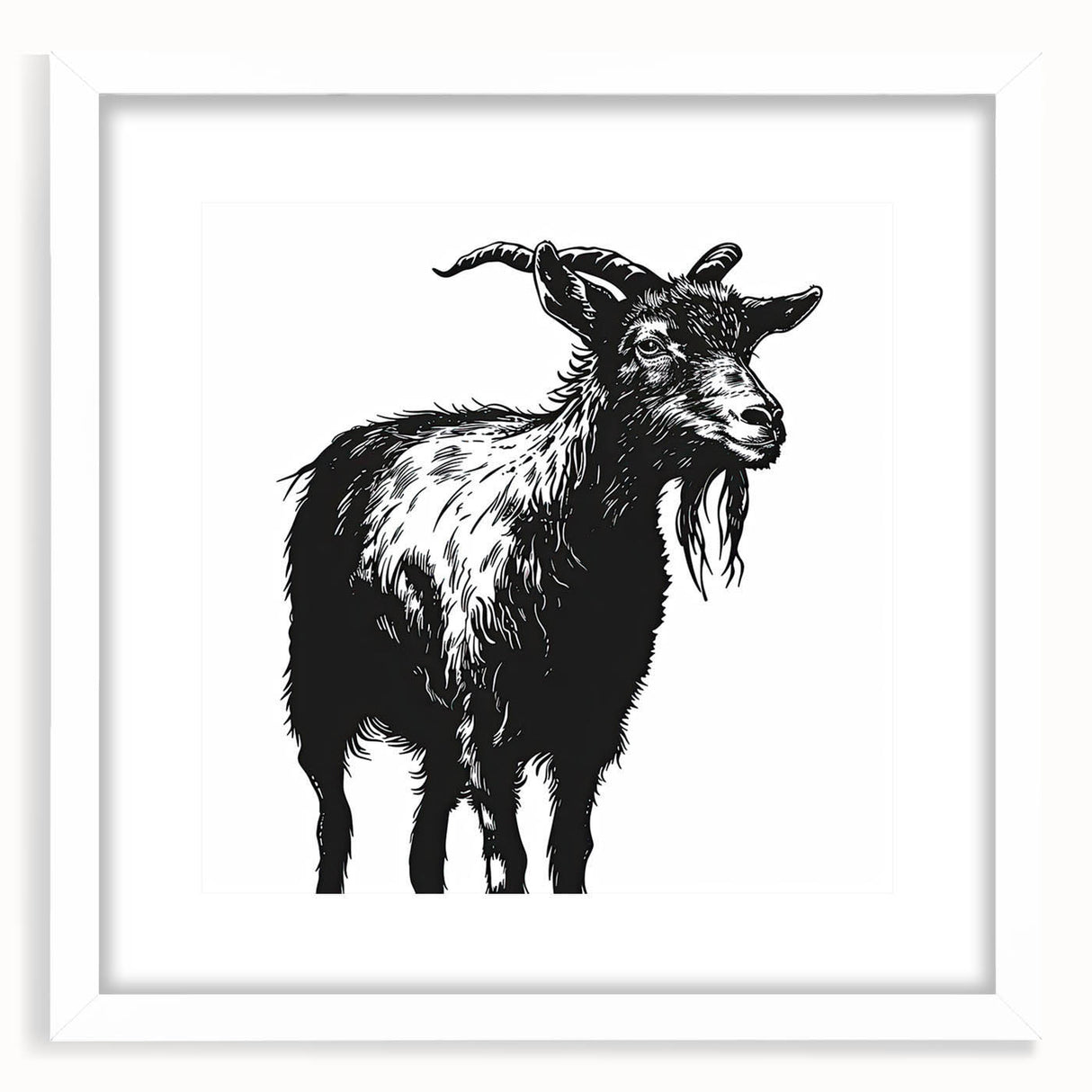 Framed wall art showcasing a whimsical goat design from the "A Wild Life" collection, featuring a white mat and sleek frame, perfect for animal lovers and home decor enthusiasts.