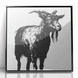 Framed wall art featuring a striking goat design from the "Wild Life" collection, displayed in a sleek black frame with acrylic front, perfect for animal lovers and modern decor.