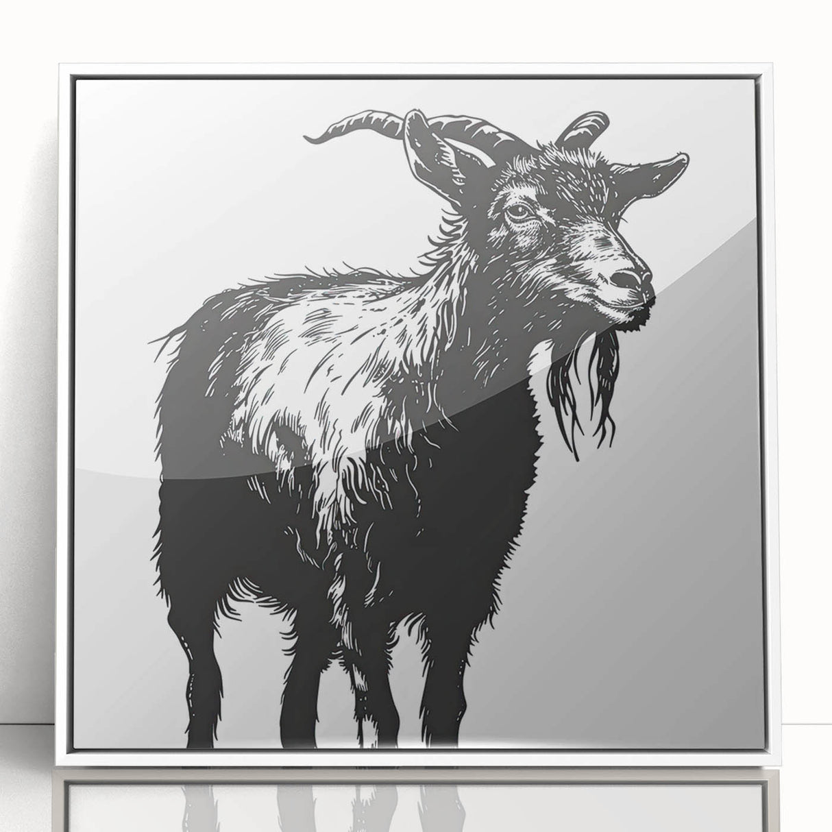 Framed acrylic wall art featuring a whimsical goat design with vibrant colors, perfect for animal lovers and modern home decor. The collection adds a playful touch to any space.
