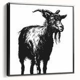 Framed canvas wall art showcasing a striking black goat design from the "Animals: A Wild Life" collection, highlighting intricate details and textures, perfect for animal lovers.