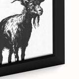 Close-up of a framed canvas wall art featuring a realistic goat design, showcasing intricate details and vibrant colors, ideal for animal lovers and home decor enthusiasts.