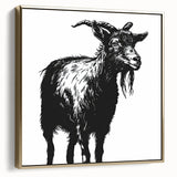 Framed wall art featuring a gold-accented goat design, ideal for animal lovers, showcasing intricate details and vibrant colors, perfect for home decor.