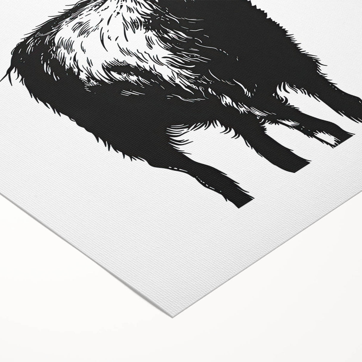 Rolled canvas art showcasing a stylized goat design, vibrant colors highlighting the intricate details, perfect for wildlife enthusiasts and modern decor.