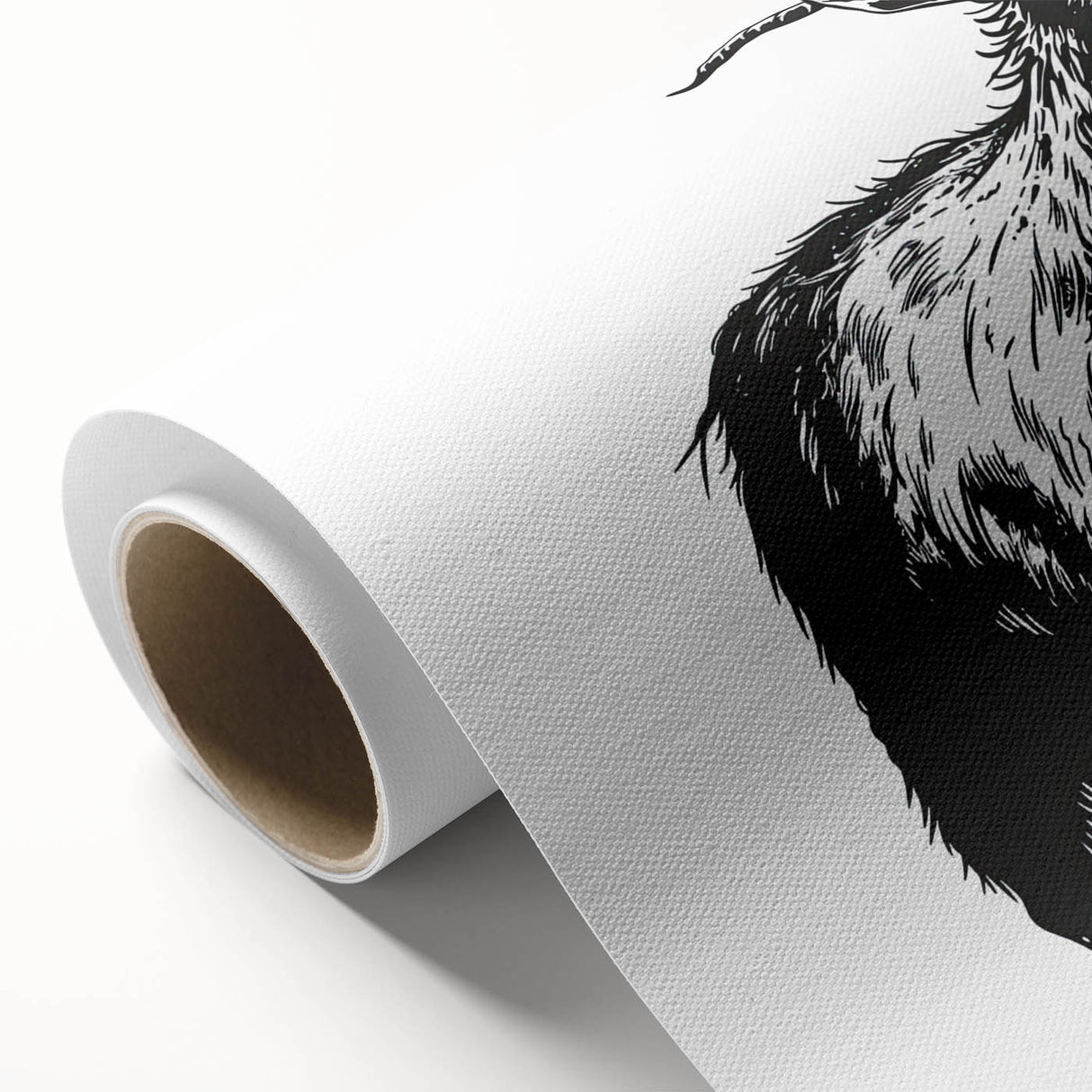 Rolled canvas showcasing a colorful goat design in a wildlife art style, featuring vibrant hues and detailed textures, ideal for nature-themed decor.