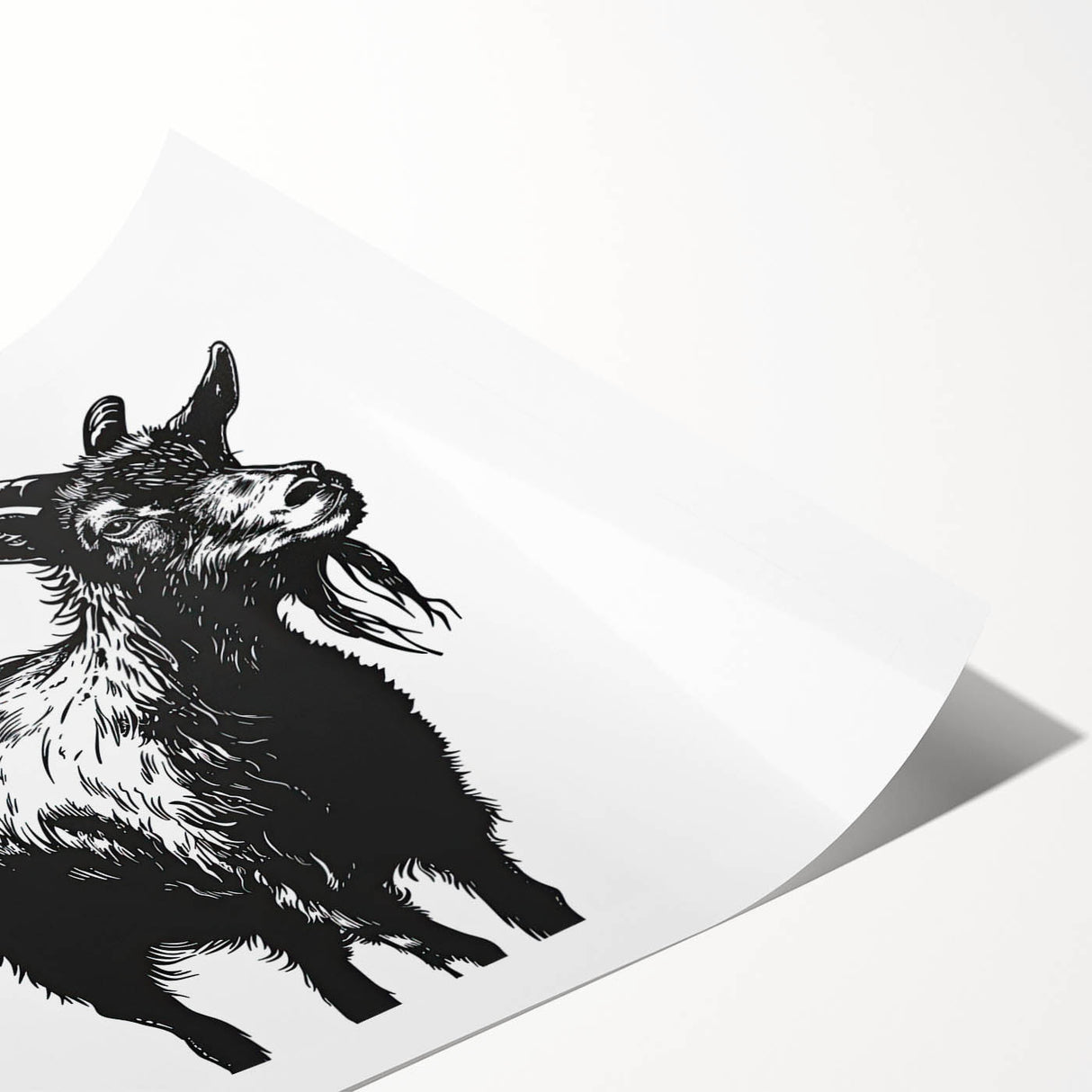 Rolled print featuring a vibrant goat design from the "Animals of the Wild" wall art collection, showcasing intricate details and rich colors, perfect for home decor.