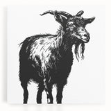 Stretched canvas art featuring a majestic goat design, showcasing intricate details and vibrant colors, perfect for nature-themed home decor or animal lovers.