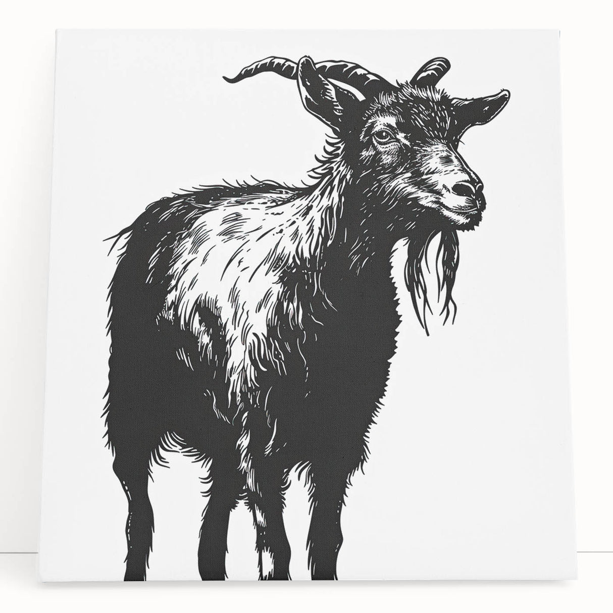 Stretched canvas wall art featuring a vibrant goat design with intricate details, perfect for animal lovers and modern decor enthusiasts.