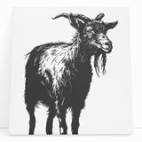 Stretched canvas wall art featuring a vibrant goat design with intricate details, perfect for animal lovers and modern decor enthusiasts.