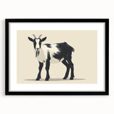 Framed wall art featuring a striking black goat design set against a minimalist background, perfect for nature enthusiasts and modern decor. The artwork is elegantly matted, enhancing its visual appeal and making it a delightful addition to any living space or gallery wall.
