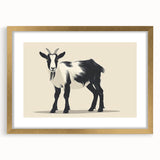 Framed wall art featuring a stylized goat design from the "Animals: A Wild Life" collection, with a gold mat and frame, ideal for modern home decor.