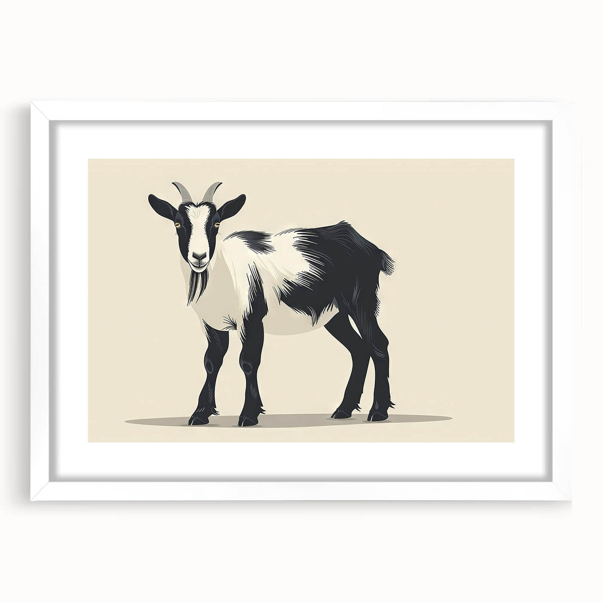 Wall art collection showcasing a framed goat design with a white mat, highlighting intricate details and textures, perfect for animal lovers and home decor enthusiasts.