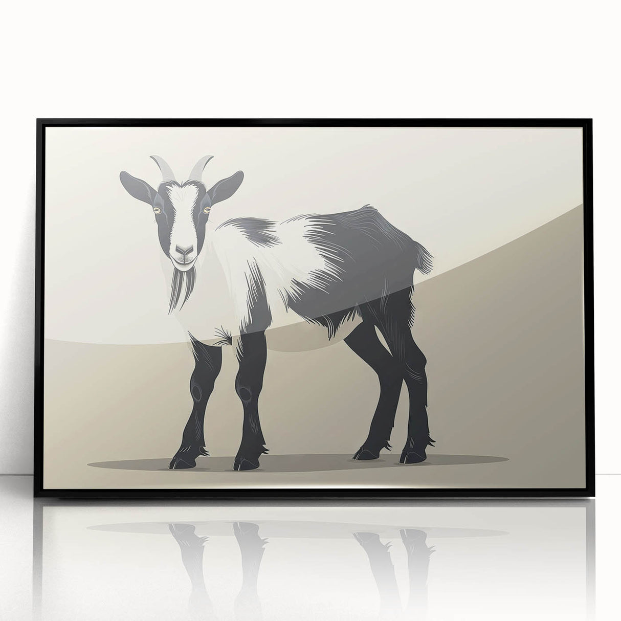 Framed wall art featuring a striking black and white goat design, set against an acrylic backdrop, perfect for enhancing modern home decor. Ideal for animal lovers and art enthusiasts.