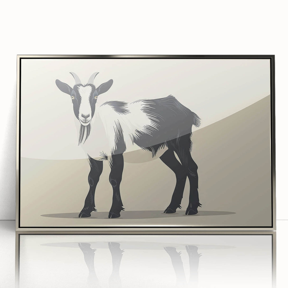 Framed wall art featuring a stylish goat design in silver acrylic, ideal for animal lovers, enhancing home decor with a modern touch and artistic flair.