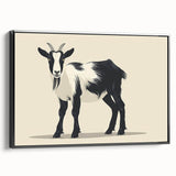 Framed canvas wall art featuring a striking goat design, showcasing intricate details and vibrant colors, set against a sleek black frame for a modern aesthetic. Ideal for animal lovers and art enthusiasts, this piece adds a unique touch to home decor.