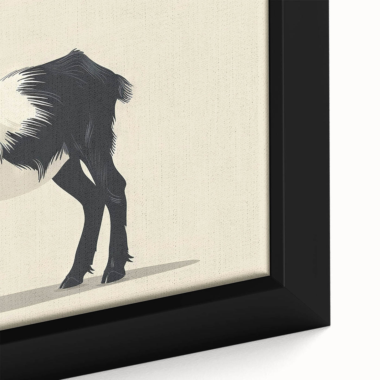 Close-up of a framed canvas wall art piece depicting a detailed goat design, showcasing vibrant colors and intricate textures, perfect for wildlife decor enthusiasts.