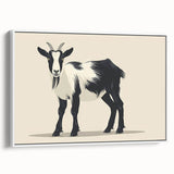 Framed wall art featuring a whimsical goat design in a modern aesthetic, set against a white background, showcasing vibrant colors and playful details. Ideal for animal lovers and home decor enthusiasts.