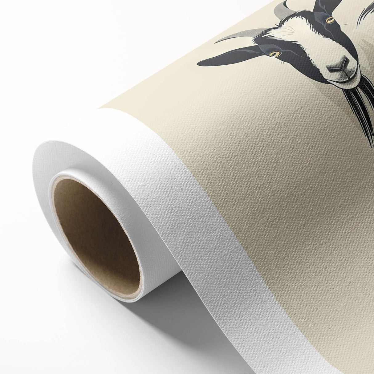 Rolled canvas art featuring a vibrant goat design, showcasing intricate details and colors, perfect for animal lovers and home decor enthusiasts. Ideal for adding a unique touch to any space.