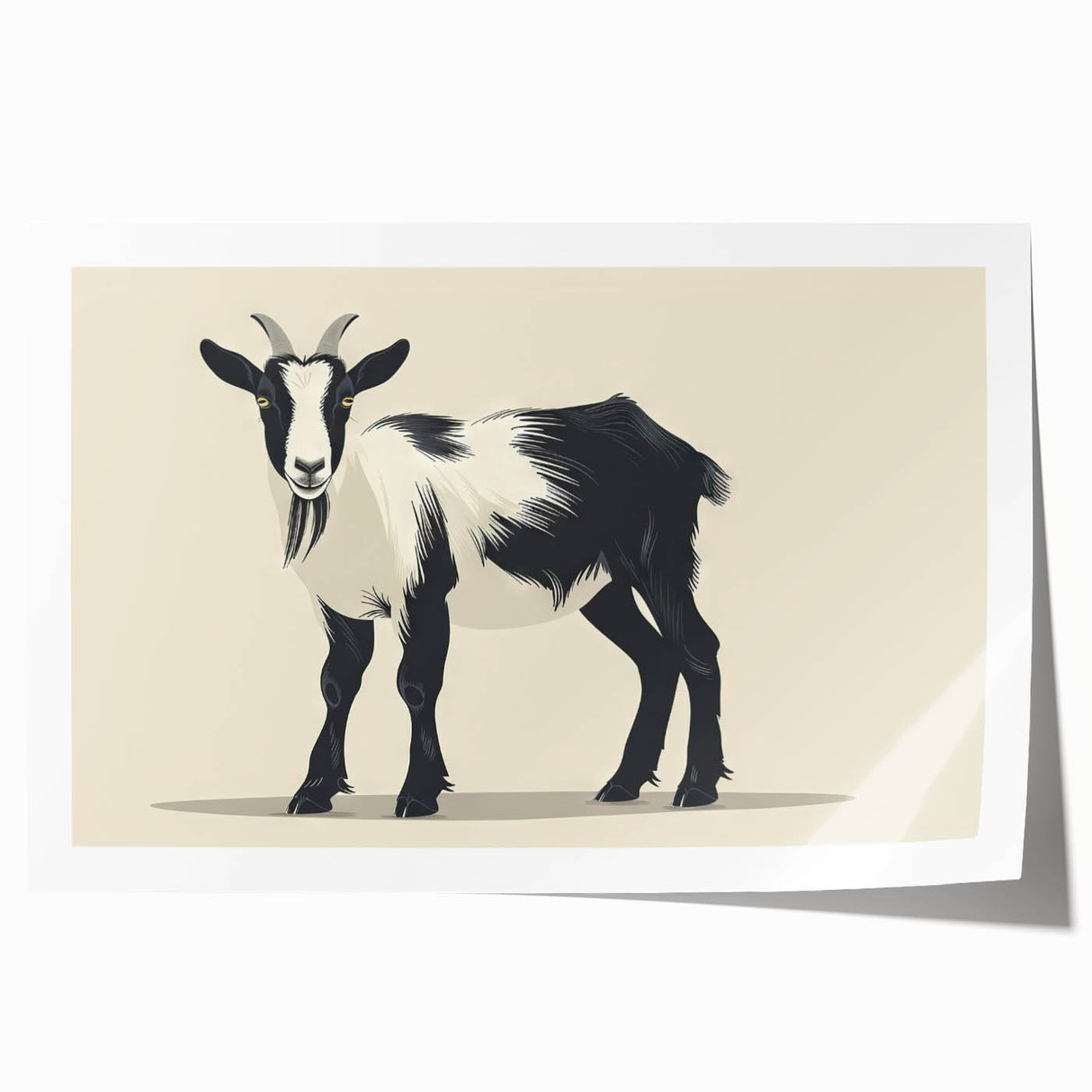 Rolled wall art print featuring a whimsical goat design, showcasing vibrant colors and intricate details, perfect for animal lovers and home decor enthusiasts.