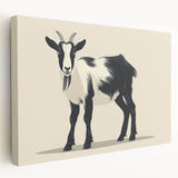 Stretched canvas wall art featuring a whimsical goat design in vibrant colors, showcasing playful details against a rustic background, perfect for animal lovers.