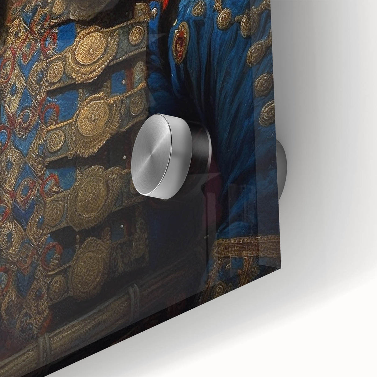 Close-up of a beautifully designed goat wall art print on acrylic glass, showcasing vibrant colors and intricate details, perfect for animal lovers and modern decor.