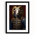 Framed wall art featuring a stunning goat design from the "Animals - A Wild Life" collection, presented in a sleek black frame with matting, ideal for modern home decor.