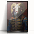Framed acrylic wall art showcasing an artistic goat design, featuring a black frame and vibrant colors, ideal for wildlife enthusiasts and modern decor.