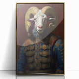 Framed wall art featuring a striking goat design with gold accents, showcasing a modern aesthetic suitable for animal lovers and contemporary decor.