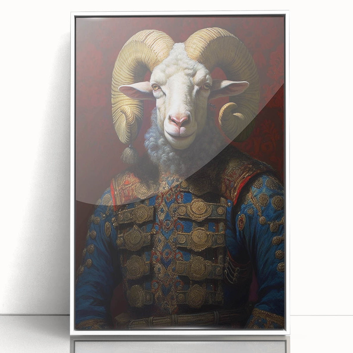 Framed acrylic wall art featuring a whimsical goat design from the "A Wild Life" collection, displayed against a white background, ideal for animal lovers' decor.
