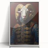 Framed acrylic wall art featuring a whimsical goat design from the "A Wild Life" collection, displayed against a white background, ideal for animal lovers' decor.