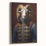 Framed wall art featuring a side view of a stylized goat design, showcasing intricate details and a gold frame, perfect for animal lovers and modern decor.