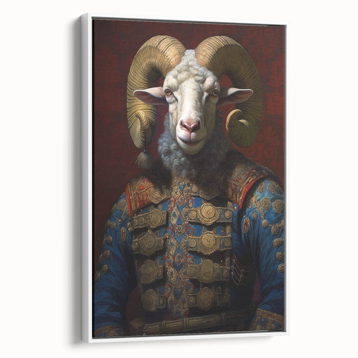 Framed canvas wall art showcasing a whimsical goat design, set against a white background, perfect for animal lovers and modern decor enthusiasts.