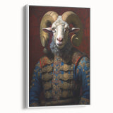 Framed canvas wall art showcasing a whimsical goat design, set against a white background, perfect for animal lovers and modern decor enthusiasts.