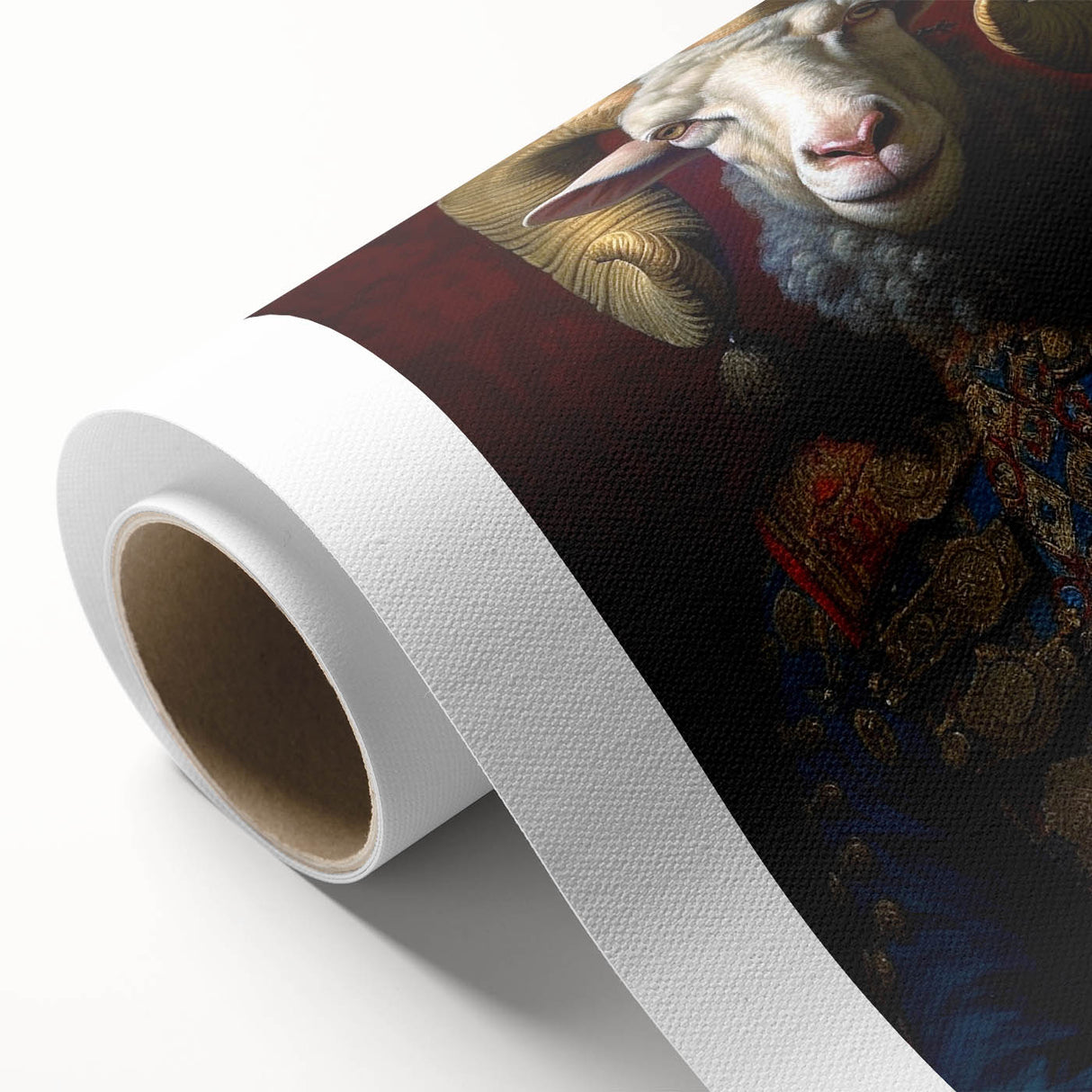 Colorful rolled canvas wall art showcasing a whimsical goat design, perfect for animal lovers and modern decor, elegantly displayed in a protective cardboard tube.