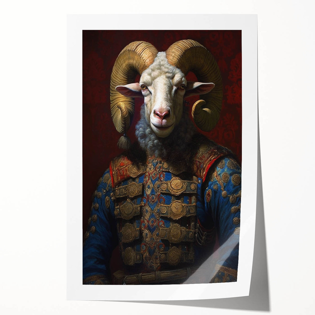 Rolled art print showcasing a vibrant goat design from the 'Animals of the Wild' collection, featuring intricate details and rich colors, ideal for animal lovers and art enthusiasts.