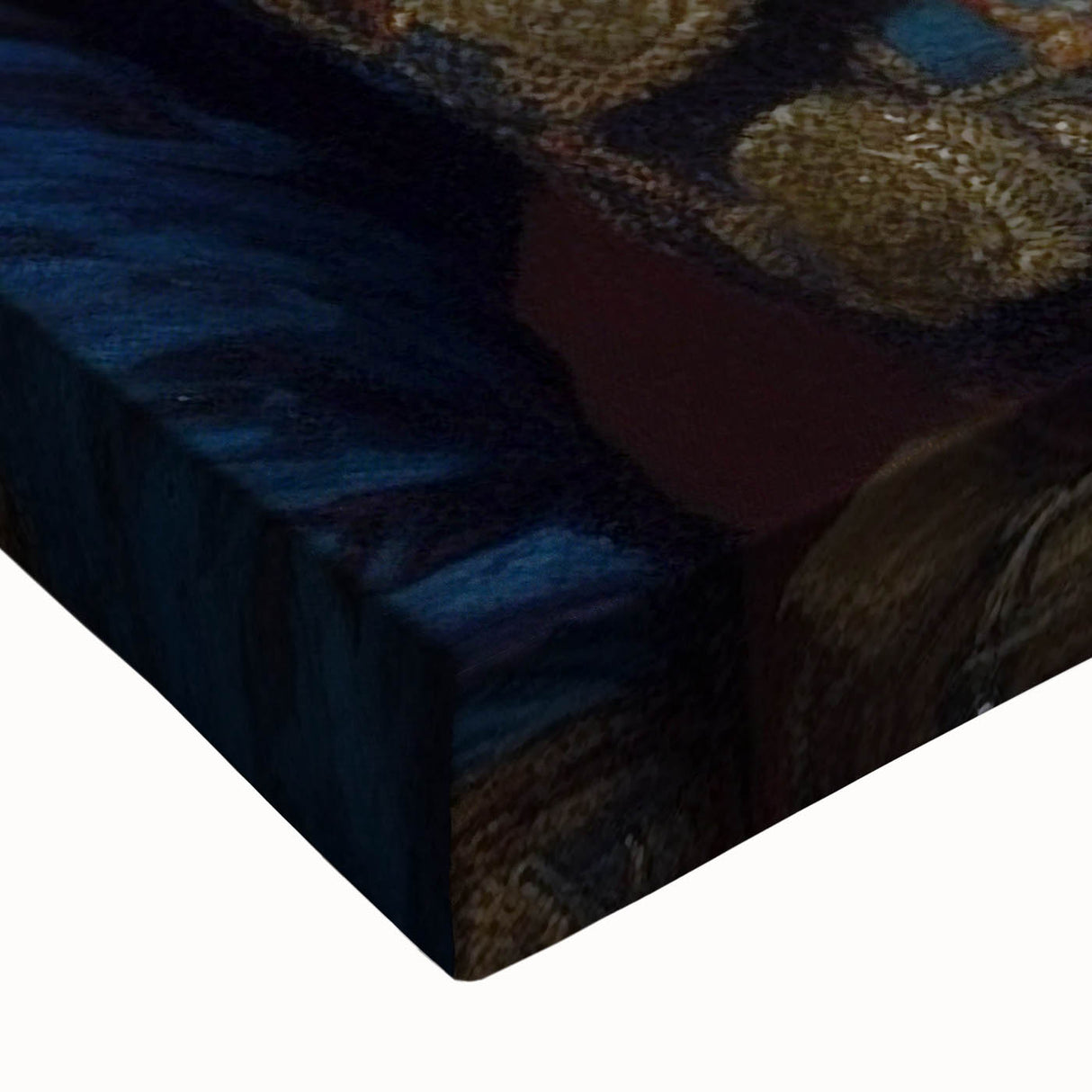 Close-up of a vibrant goat design wall art on stretched canvas, showcasing intricate details and textures, perfect for animal lovers and home decor enthusiasts.