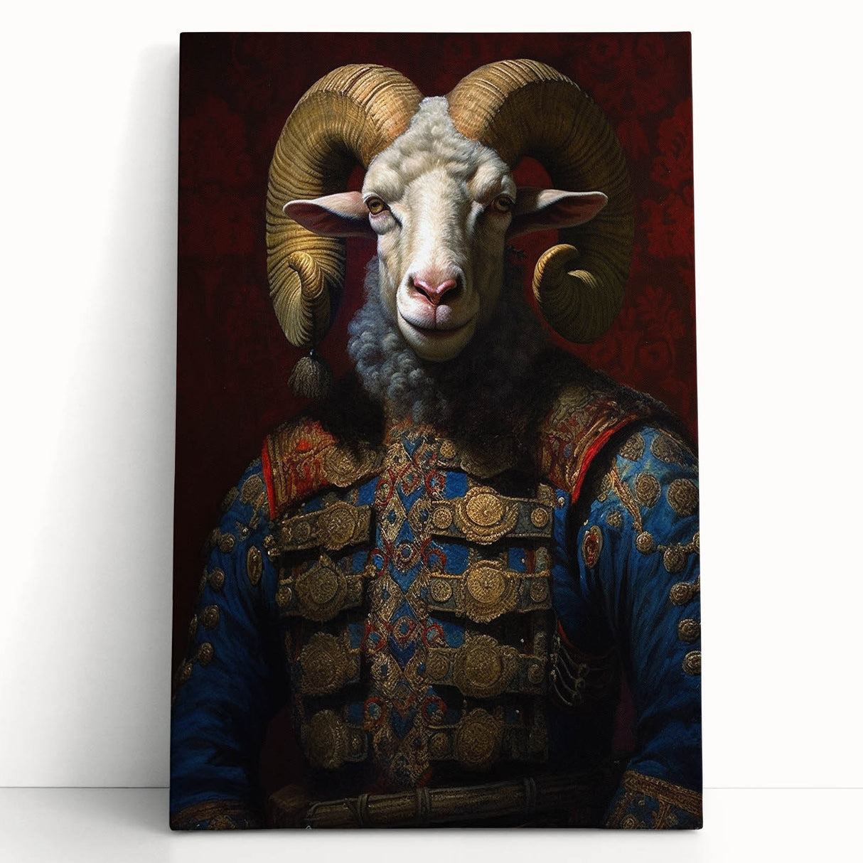 Stretched canvas wall art featuring a vibrant goat design in a natural setting, perfect for animal lovers and home decor enthusiasts. Ideal for adding a touch of wildlife charm to any space.