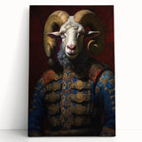 Stretched canvas wall art featuring a vibrant goat design in a natural setting, perfect for animal lovers and home decor enthusiasts. Ideal for adding a touch of wildlife charm to any space.