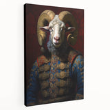 Stretched canvas wall art featuring a majestic goat design, showcasing intricate details and vibrant colors, perfect for wildlife enthusiasts and home decor.