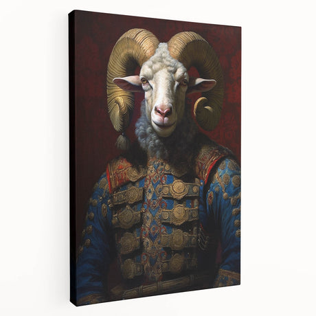 Stretched canvas wall art featuring a majestic goat design, showcasing intricate details and vibrant colors, perfect for wildlife enthusiasts and home decor.