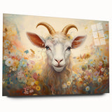 Side view of a goat-themed wall art piece from the "Animals A Wild Life" collection, displayed in acrylic glass, showcasing vibrant colors and intricate design details.